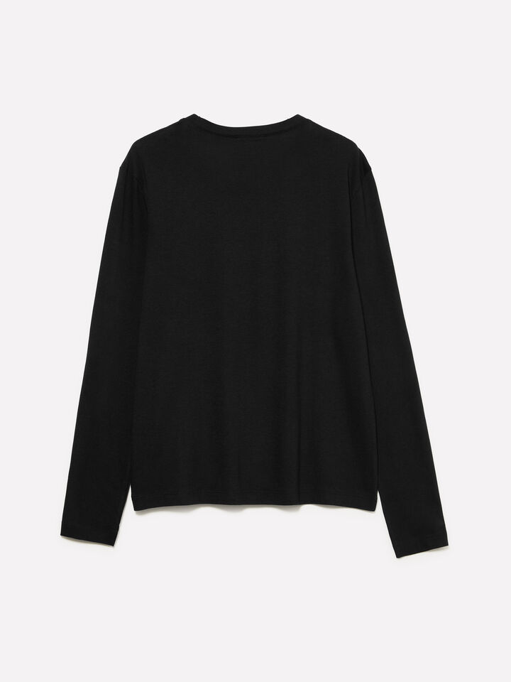 T-shirt nera a maniche lunghe - t-shirt a manica lunga da donna - Nero | Sisley image number 2